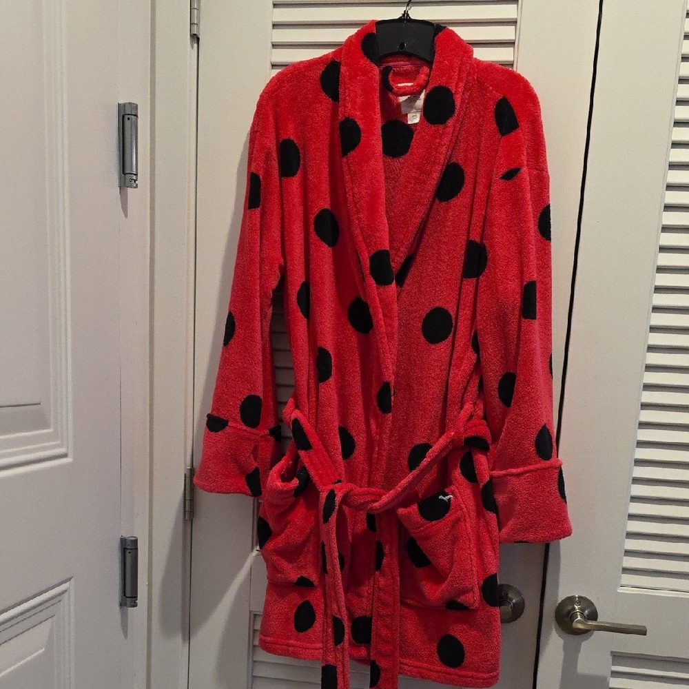 PINK Victoria's Secret Red and Black Polka Dot Robe
